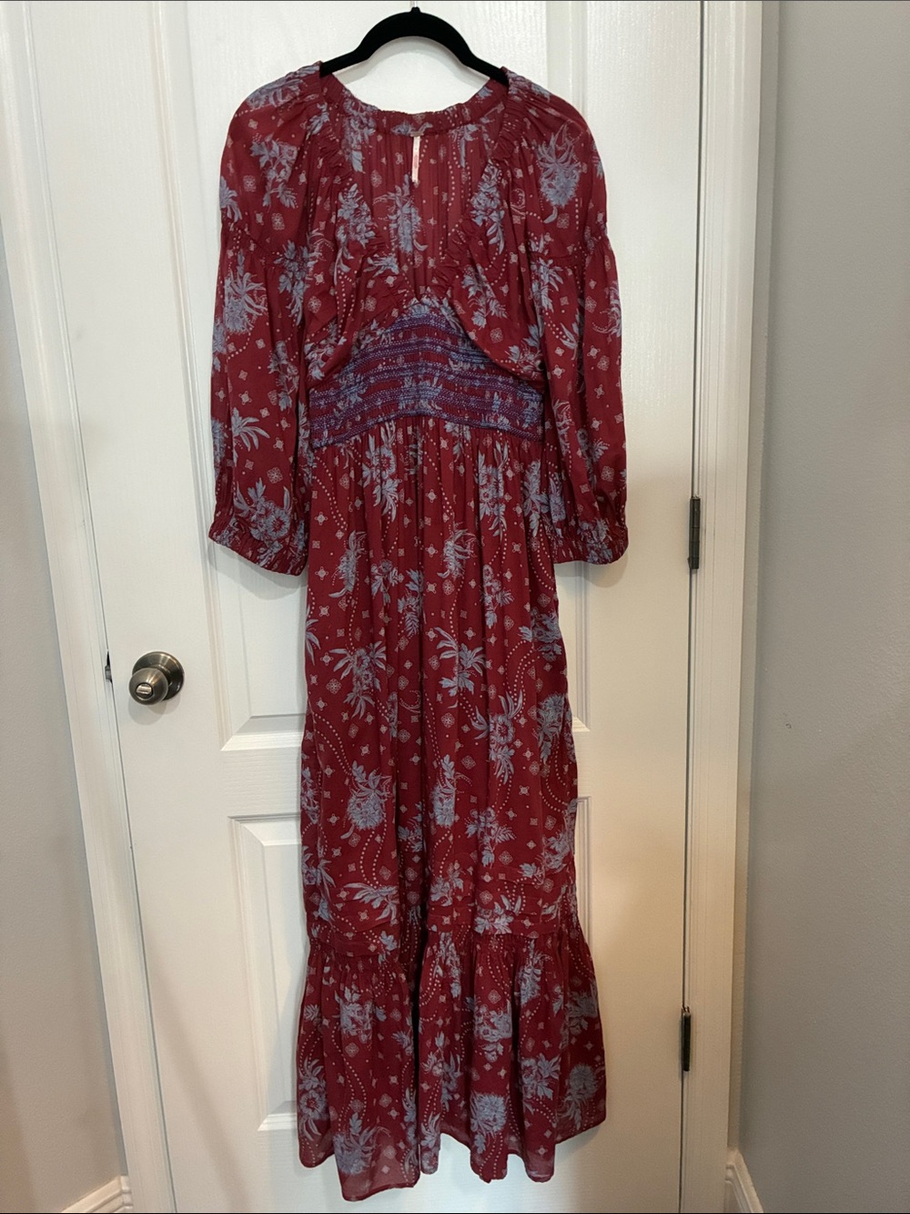 Free People Wine Floral Golden Hour Boho Long Sleeve Maxi Dress - Picture 3 of 11